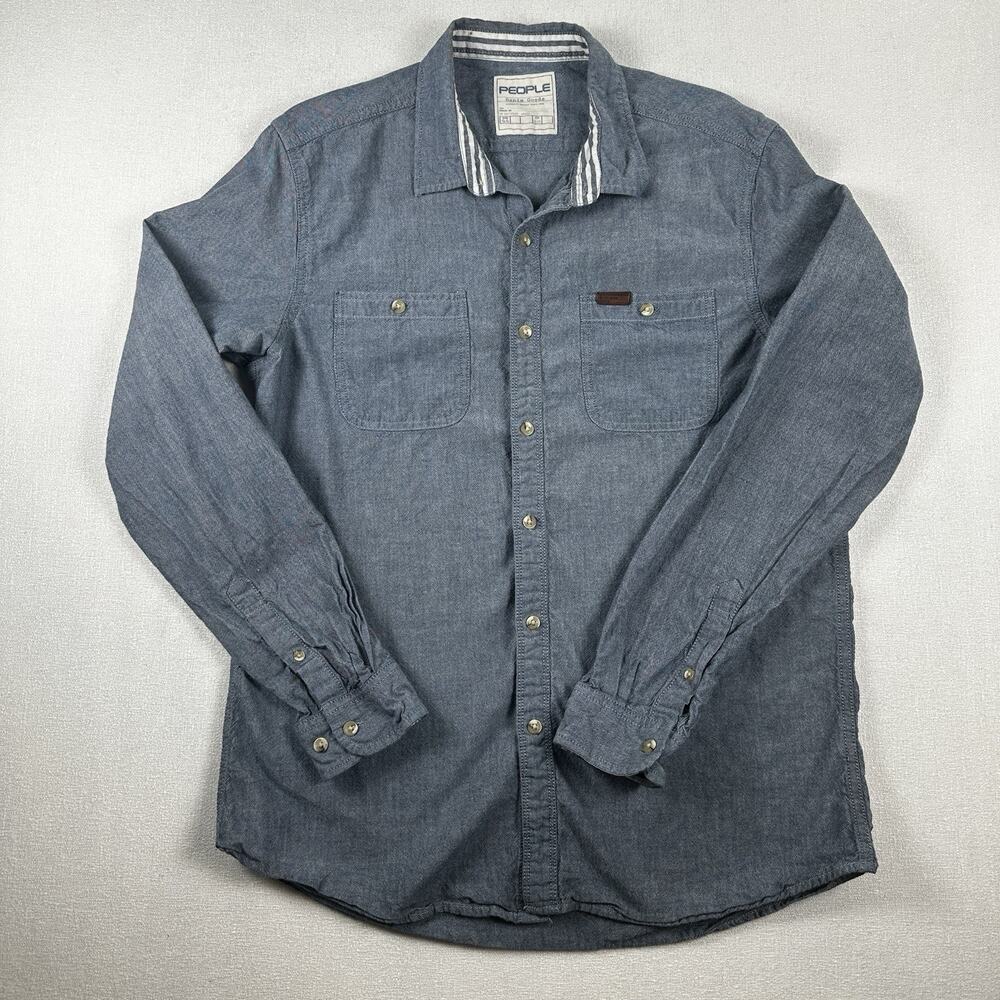 Free People Denim Goods Shirt Men‎ 44 Blue Button Up Cotton 44 Slim Fit
